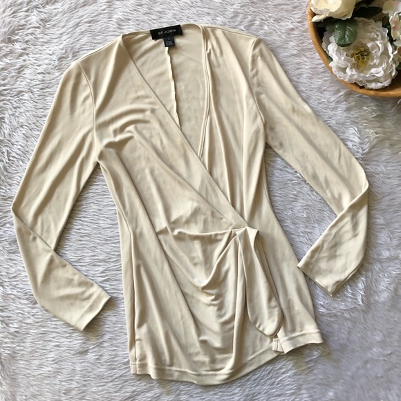 St. John Tops - St.John Light Cream Faux Wrap Blouse St. John Tops - St.John Light Cream Faux Wrap Blouse